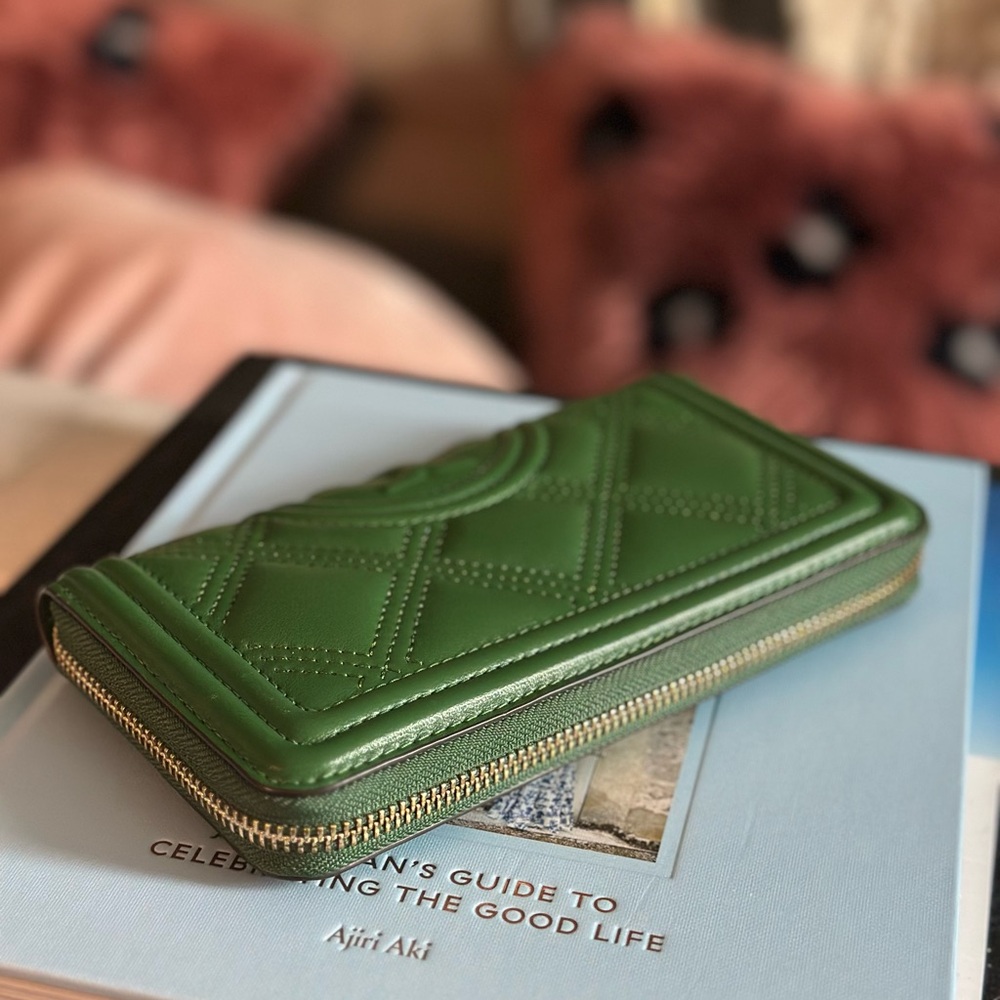 Tory Burch Green Quilted Wallet